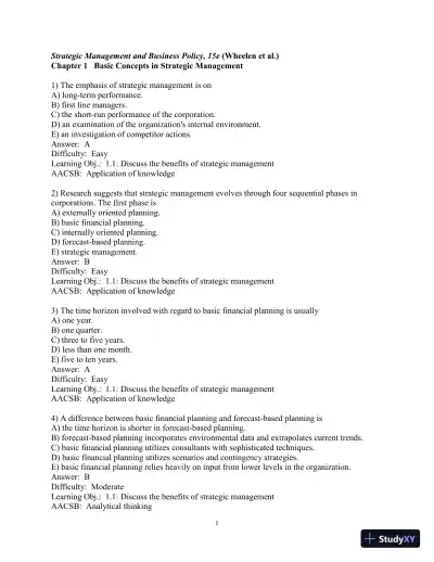 Test Bank for Concepts in Strategic Management and Business Policy: Globalization, Innovation and Sustainability, 15th Edition - Page 1 preview image