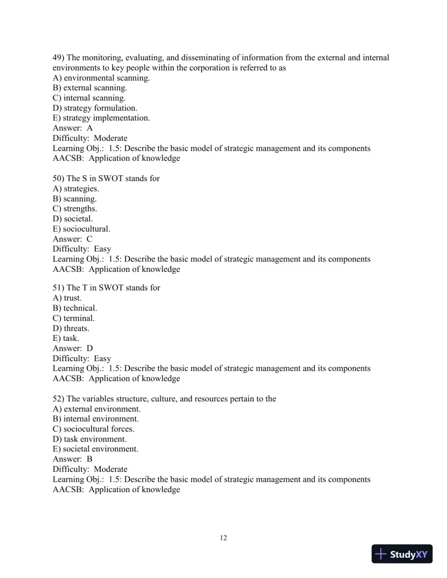 Test Bank for Concepts in Strategic Management and Business Policy: Globalization, Innovation and Sustainability, 15th Edition, page 13
