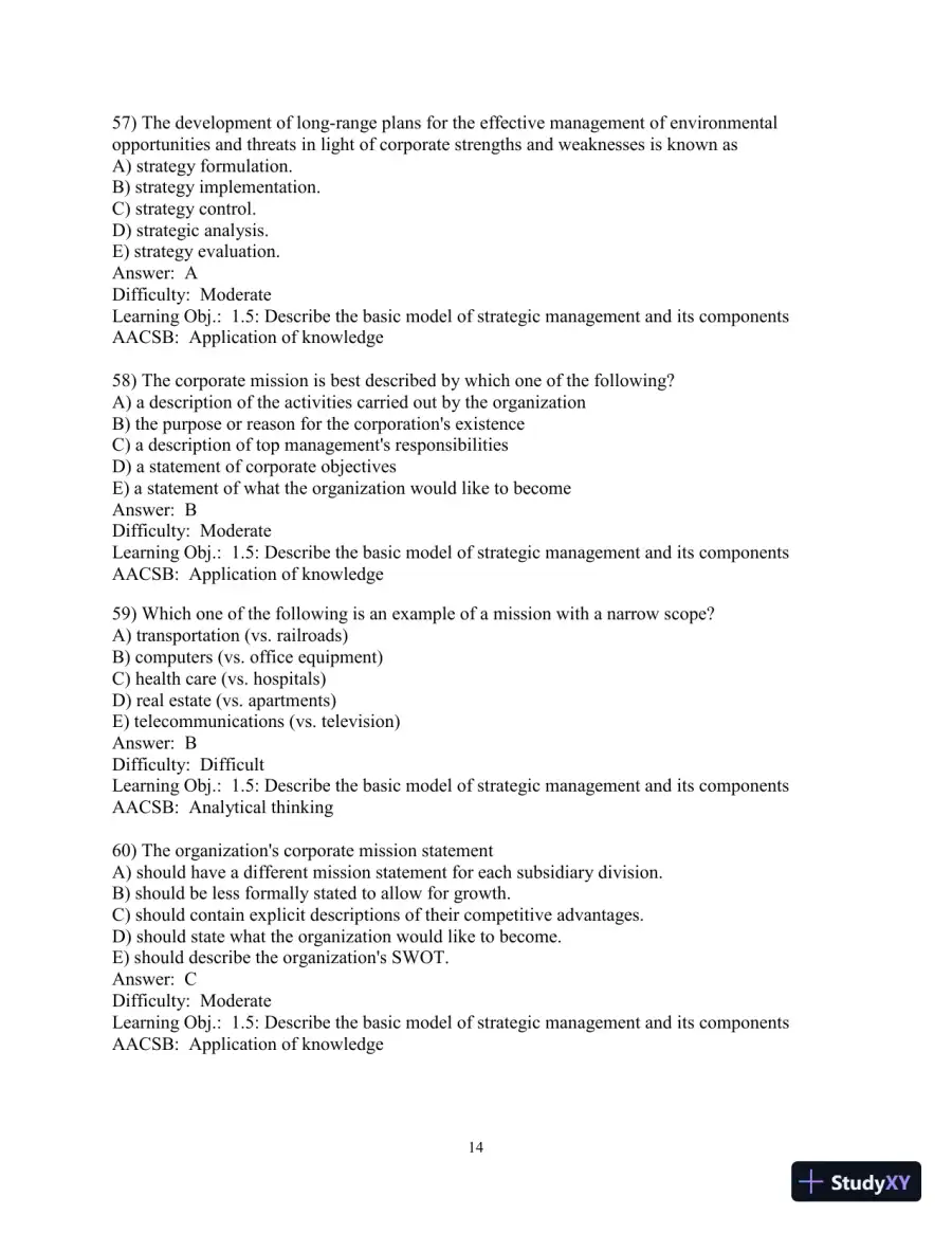 Test Bank for Concepts in Strategic Management and Business Policy: Globalization, Innovation and Sustainability, 15th Edition, page 15