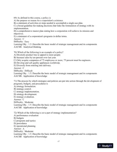 Test Bank for Concepts in Strategic Management and Business Policy: Globalization, Innovation and Sustainability, 15th Edition - Page 18 preview image