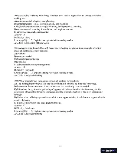 Test Bank for Concepts in Strategic Management and Business Policy: Globalization, Innovation and Sustainability, 15th Edition - Page 25 preview image