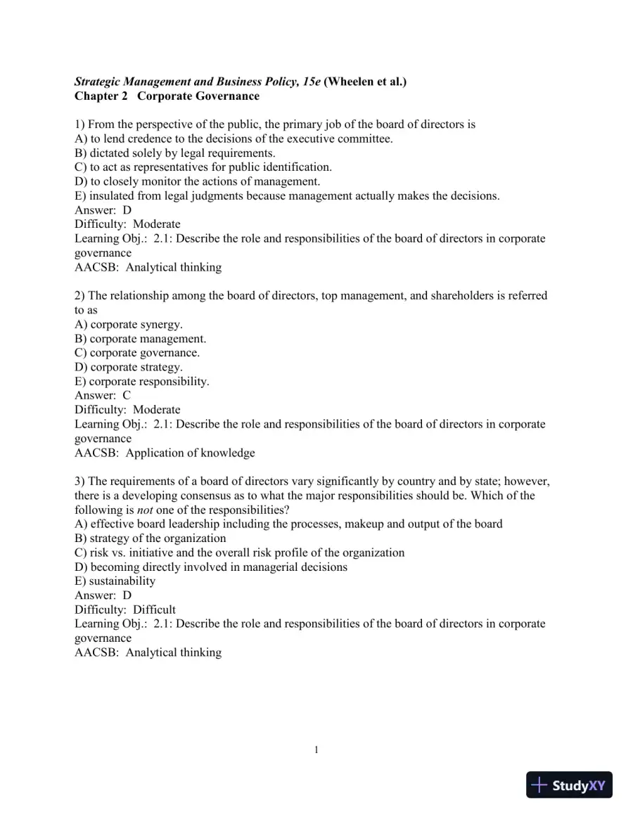 Test Bank for Concepts in Strategic Management and Business Policy: Globalization, Innovation and Sustainability, 15th Edition, page 29
