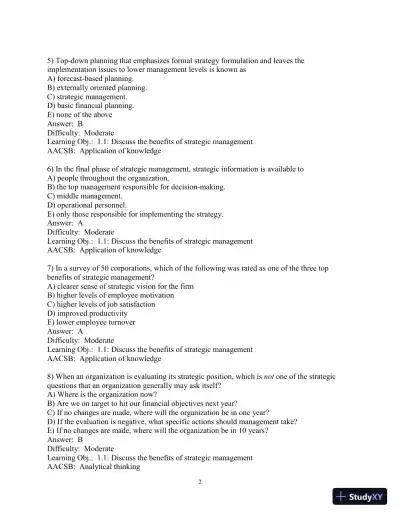 Test Bank for Concepts in Strategic Management and Business Policy: Globalization, Innovation and Sustainability, 15th Edition - Page 3 preview image