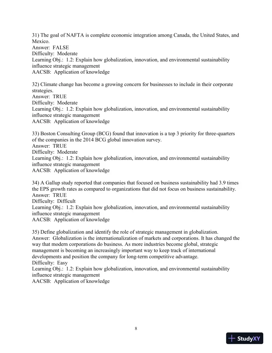 Test Bank for Concepts in Strategic Management and Business Policy: Globalization, Innovation and Sustainability, 15th Edition, page 9