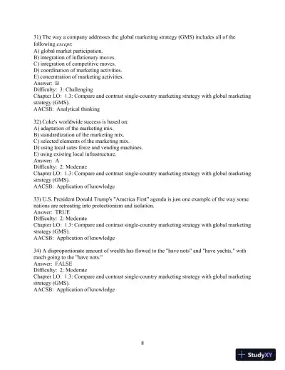 Test Bank for Global Marketing , 10th Edition - Page 10 preview image