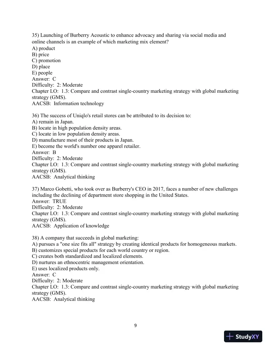 Test Bank for Global Marketing   , 10th Edition, page 11
