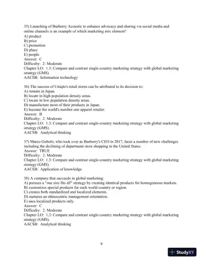 Test Bank for Global Marketing , 10th Edition - Page 11 preview image