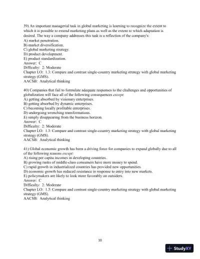 Test Bank for Global Marketing , 10th Edition - Page 12 preview image