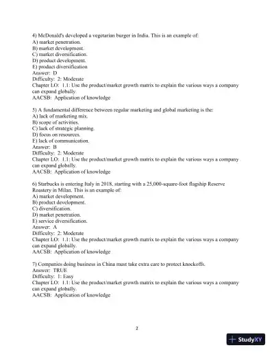 Test Bank for Global Marketing , 10th Edition - Page 4 preview image