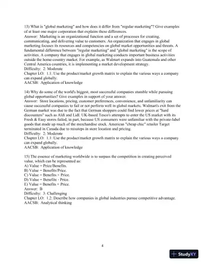 Test Bank for Global Marketing , 10th Edition - Page 6 preview image