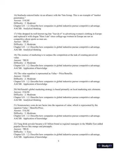 Test Bank for Global Marketing , 10th Edition - Page 7 preview image