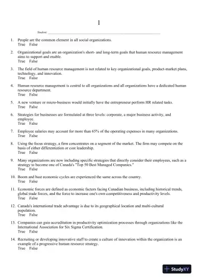 Canadian Human Resource Management 11th Edition Test Bank - Page 1 preview image