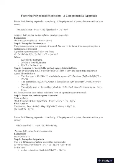 Factoring Polynomial Expressions: A Comprehensive Approach - Page 1 preview image
