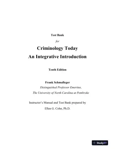 Test Bank for Criminology Today: An Integrative Introduction, 10th Edition - Page 1 preview image