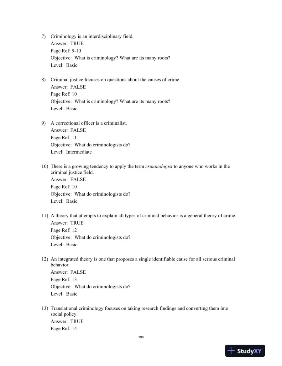 Test Bank for Criminology Today: An Integrative Introduction, 10th Edition, page 14