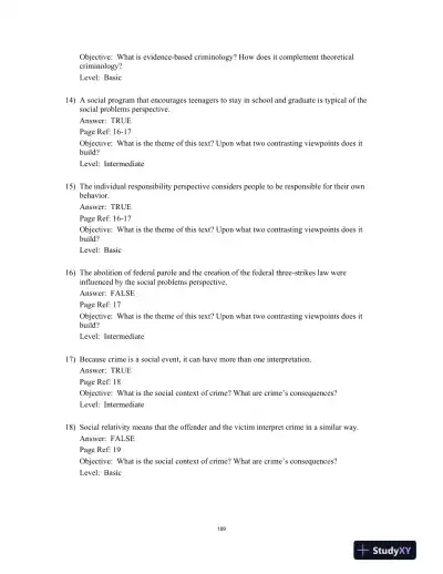Test Bank for Criminology Today: An Integrative Introduction, 10th Edition - Page 15 preview image