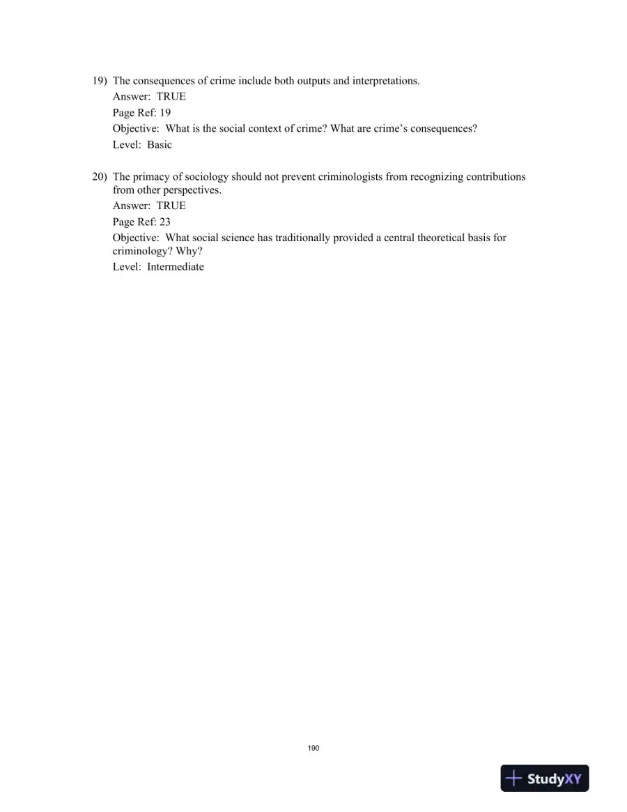 Test Bank for Criminology Today: An Integrative Introduction, 10th Edition, page 16