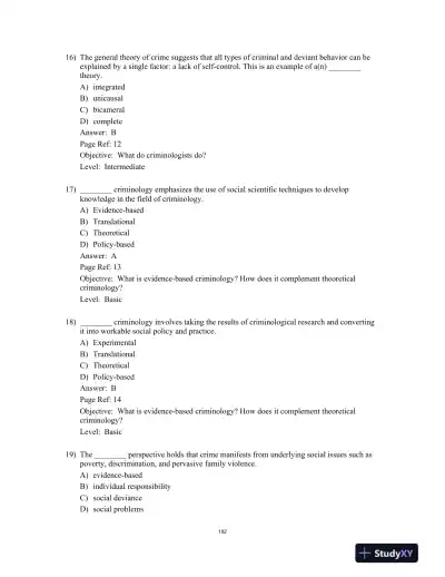 Test Bank for Criminology Today: An Integrative Introduction, 10th Edition - Page 8 preview image
