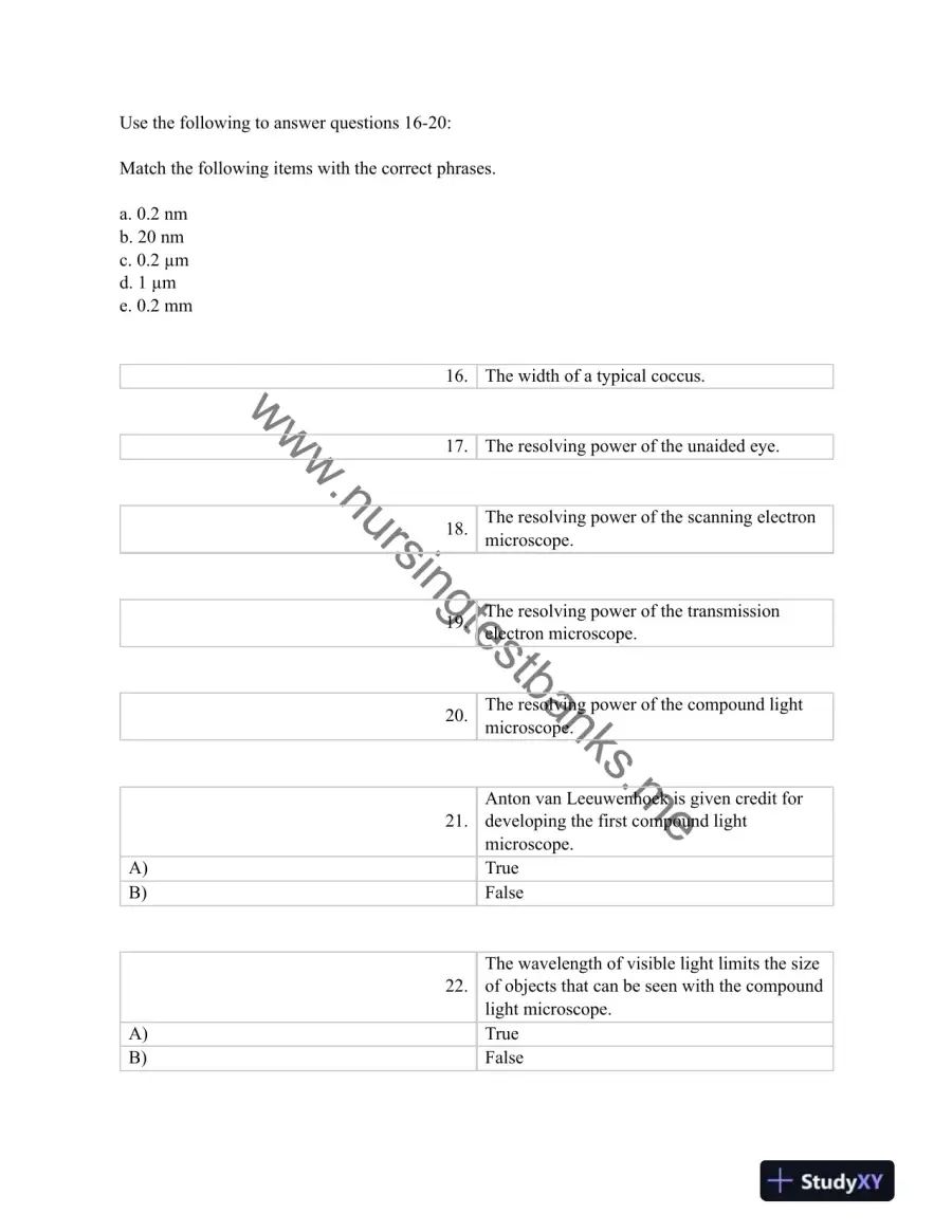 Test Bank For Burtons Microbiology for the Health Sciences, 9th Edition, page 12