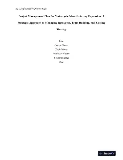 Project Management Plan for Motorcycle Manufacturing Expansion - Page 1 preview image