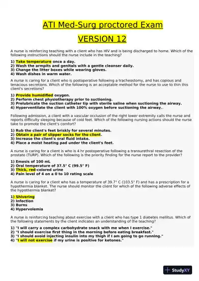 2021 HESI PN Medical surigical Proctored Exam Versions 12 With Answers (134 Solved Questions) - Page 1 preview image