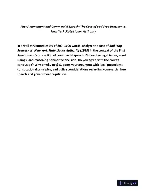First Amendment and Commercial Speech: The Case of Bad Frog Brewery vs. New York State Liquor Authority - Page 1 preview image
