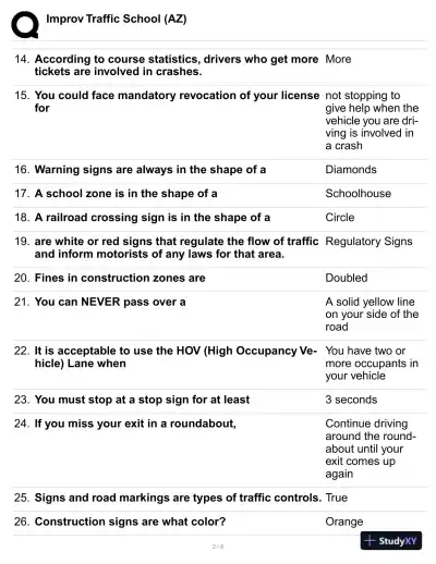 Improv Traffic School (AZ) Practice Exam with Answers (85 Solved Questions) - Page 3 preview image