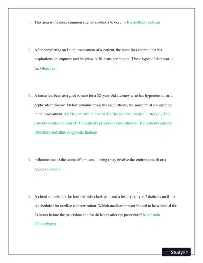 2023-2024 Pathophysiology, Pharmacology, Adult health Practice Exam With Answers (50 Solved Questions) - Page 3 preview image