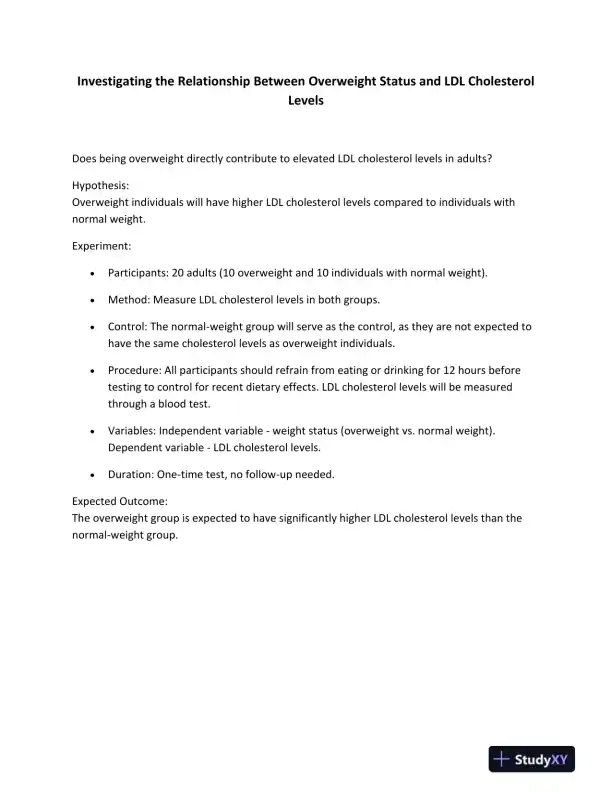 Investigating the Relationship Between Overweight Status and LDL Cholesterol Levels - Page 1 preview image