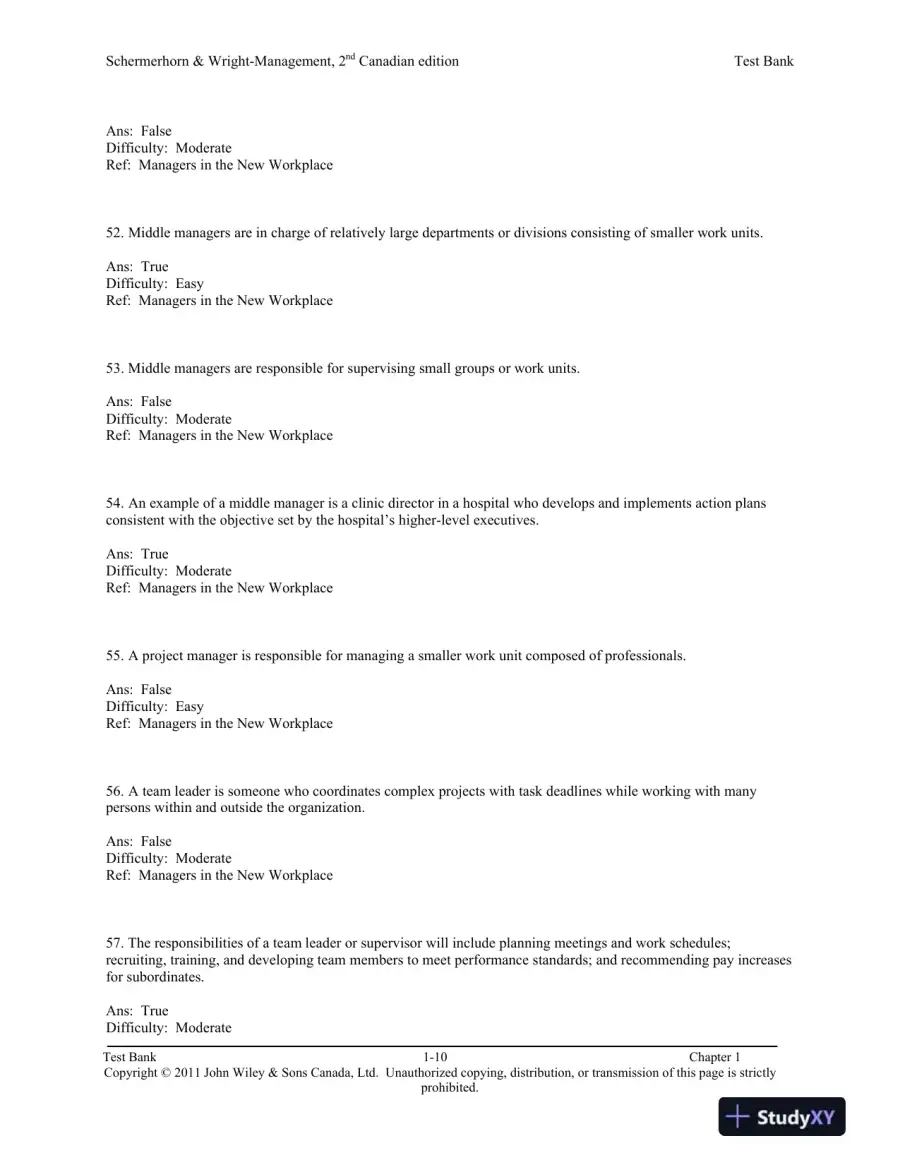 Management, Second Canadian Edition Test Bank, page 11