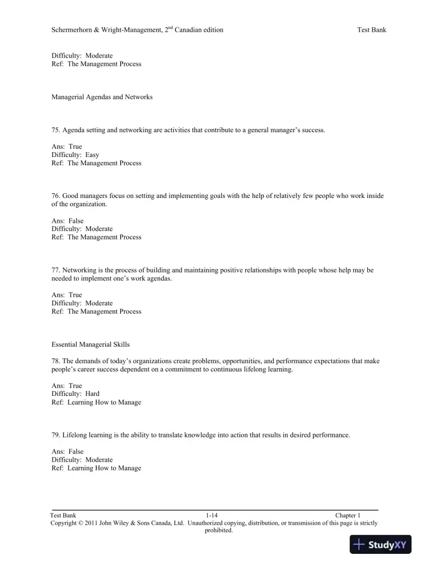 Management, Second Canadian Edition Test Bank, page 15