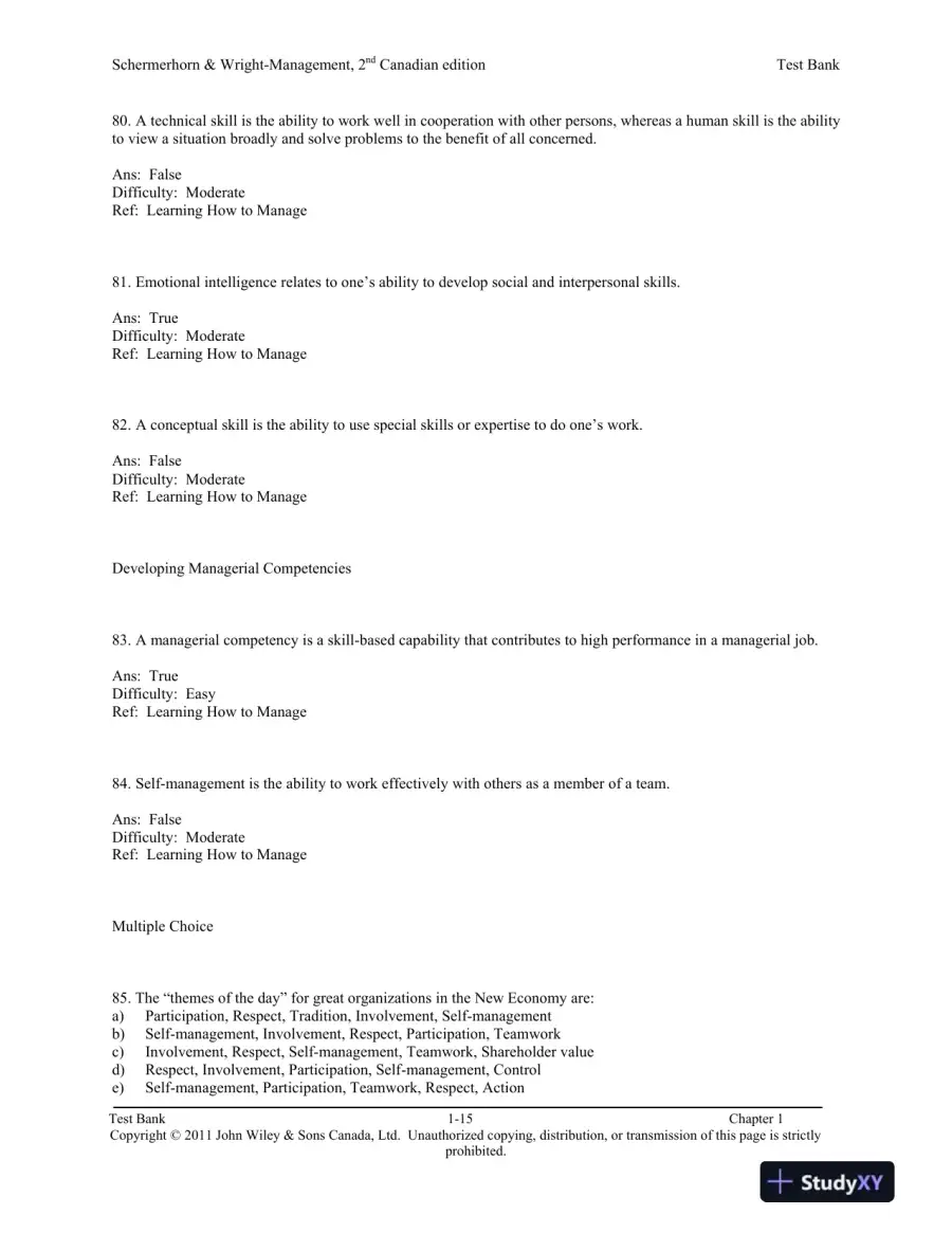 Management, Second Canadian Edition Test Bank, page 16