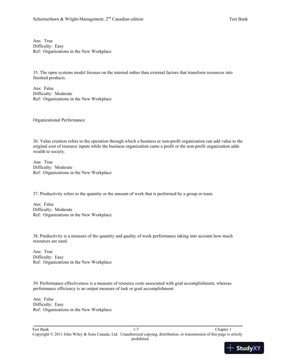 Management, Second Canadian Edition Test Bank, page 8