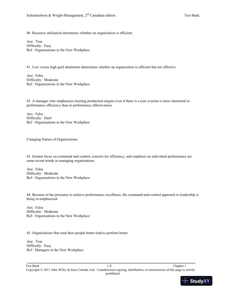 Management, Second Canadian Edition Test Bank, page 9