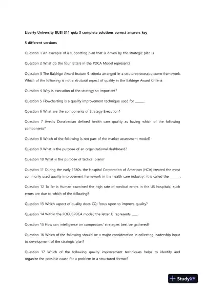 Liberty University BUSI 311 Quiz 3 Complete Solutions Correct Answers Key - Page 1 preview image