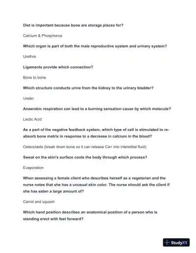 2024-2025 HESI A2 Anatomy and Physiology V1/V2 Practice Exam with Answers (134 Solved Questions) - Page 3 preview image