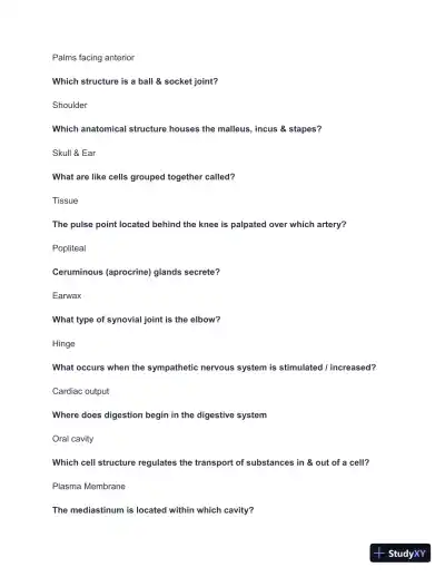 2024-2025 HESI A2 Anatomy and Physiology V1/V2 Practice Exam with Answers (134 Solved Questions) - Page 4 preview image