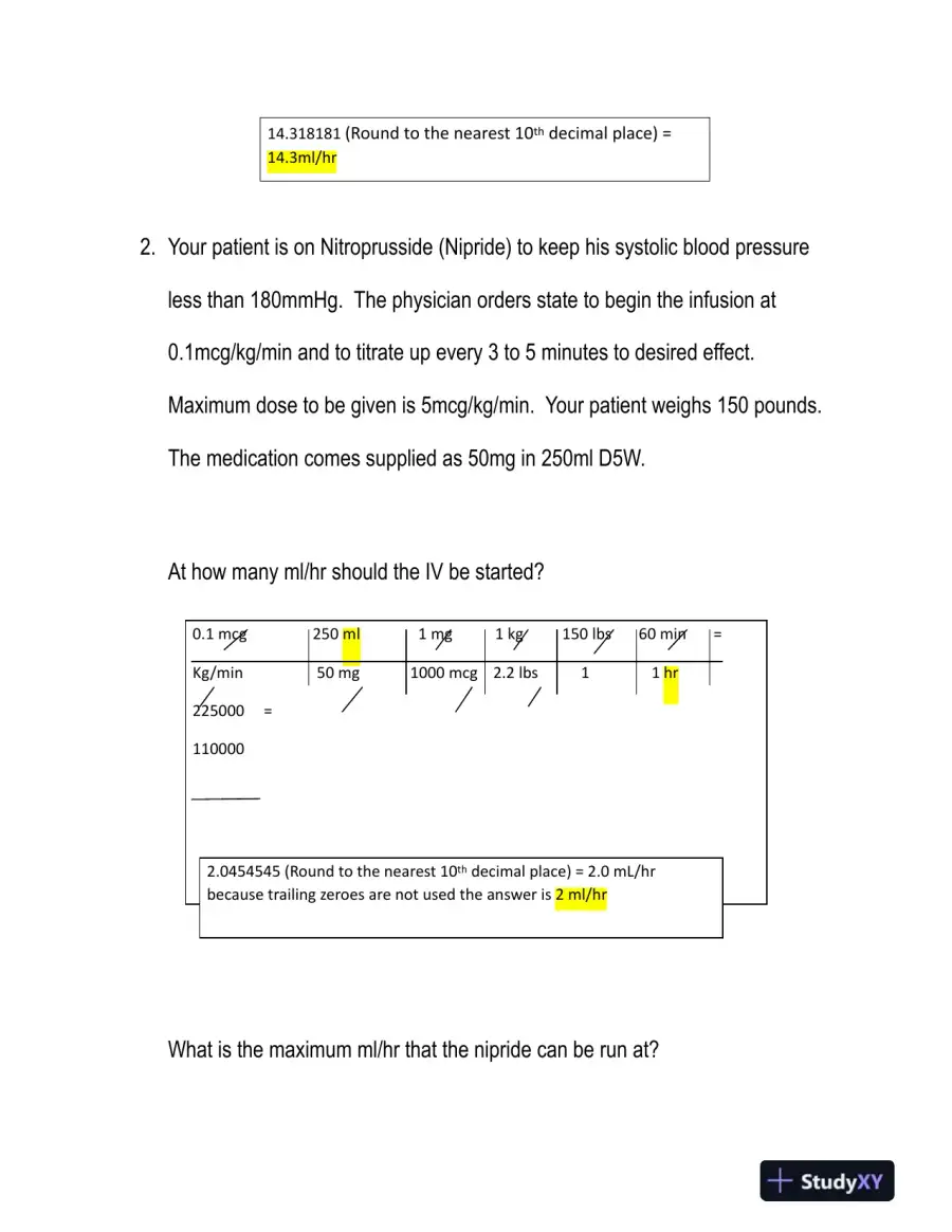 NR340 Pharmacology Week 1 Medication Calculation Exam With Answers (10 Solved Questions), page 3