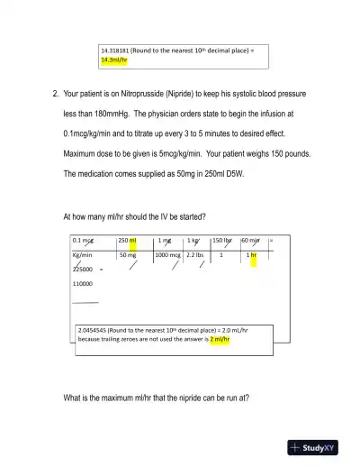 NR340 Pharmacology Week 1 Medication Calculation Exam With Answers (10 Solved Questions) - Page 3 preview image