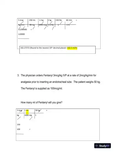 NR340 Pharmacology Week 1 Medication Calculation Exam With Answers (10 Solved Questions) - Page 4 preview image