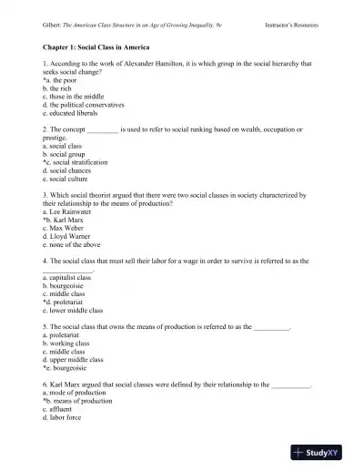 The American Class Structure in an Age of Growing Inequality Ninth Edition Test Bank - Page 1 preview image