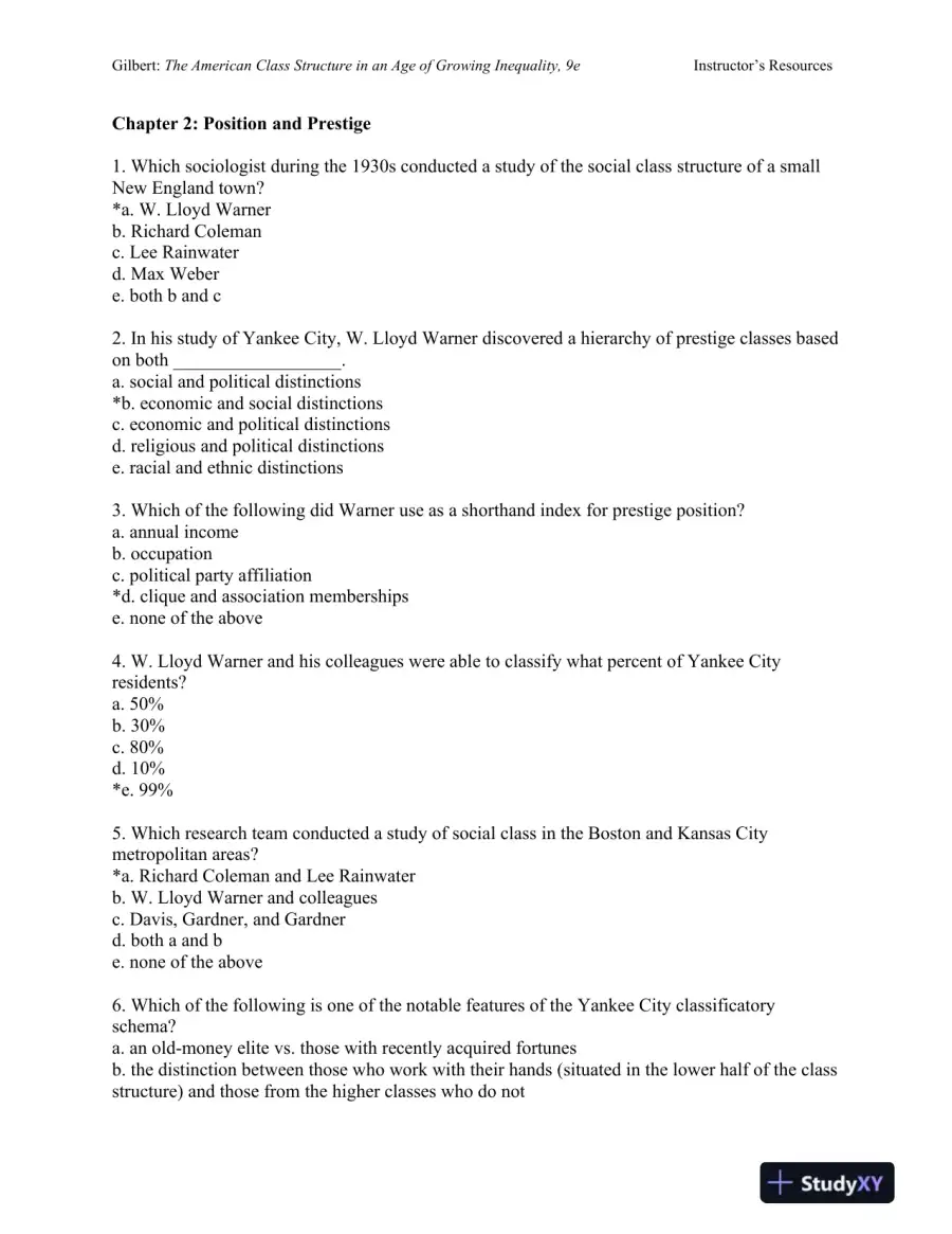 The American Class Structure in an Age of Growing Inequality Ninth Edition Test Bank, page 11