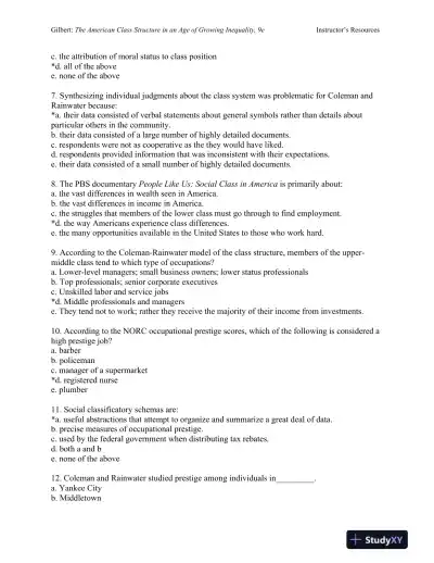 The American Class Structure in an Age of Growing Inequality Ninth Edition Test Bank - Page 12 preview image