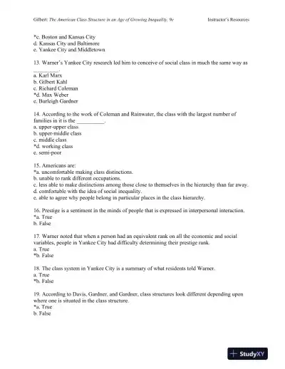 The American Class Structure in an Age of Growing Inequality Ninth Edition Test Bank - Page 13 preview image