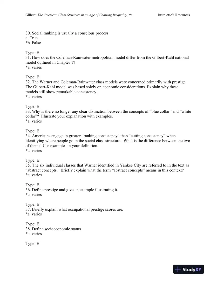 The American Class Structure in an Age of Growing Inequality Ninth Edition Test Bank, page 15