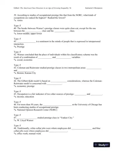 The American Class Structure in an Age of Growing Inequality Ninth Edition Test Bank - Page 16 preview image