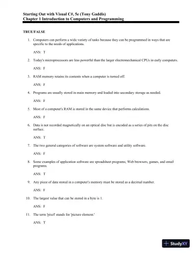 Test Bank for Starting Out With Visual C#, 5th Edition - Page 1 preview image