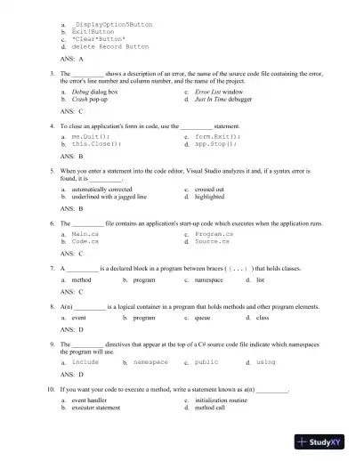 Test Bank for Starting Out With Visual C#, 5th Edition - Page 11 preview image