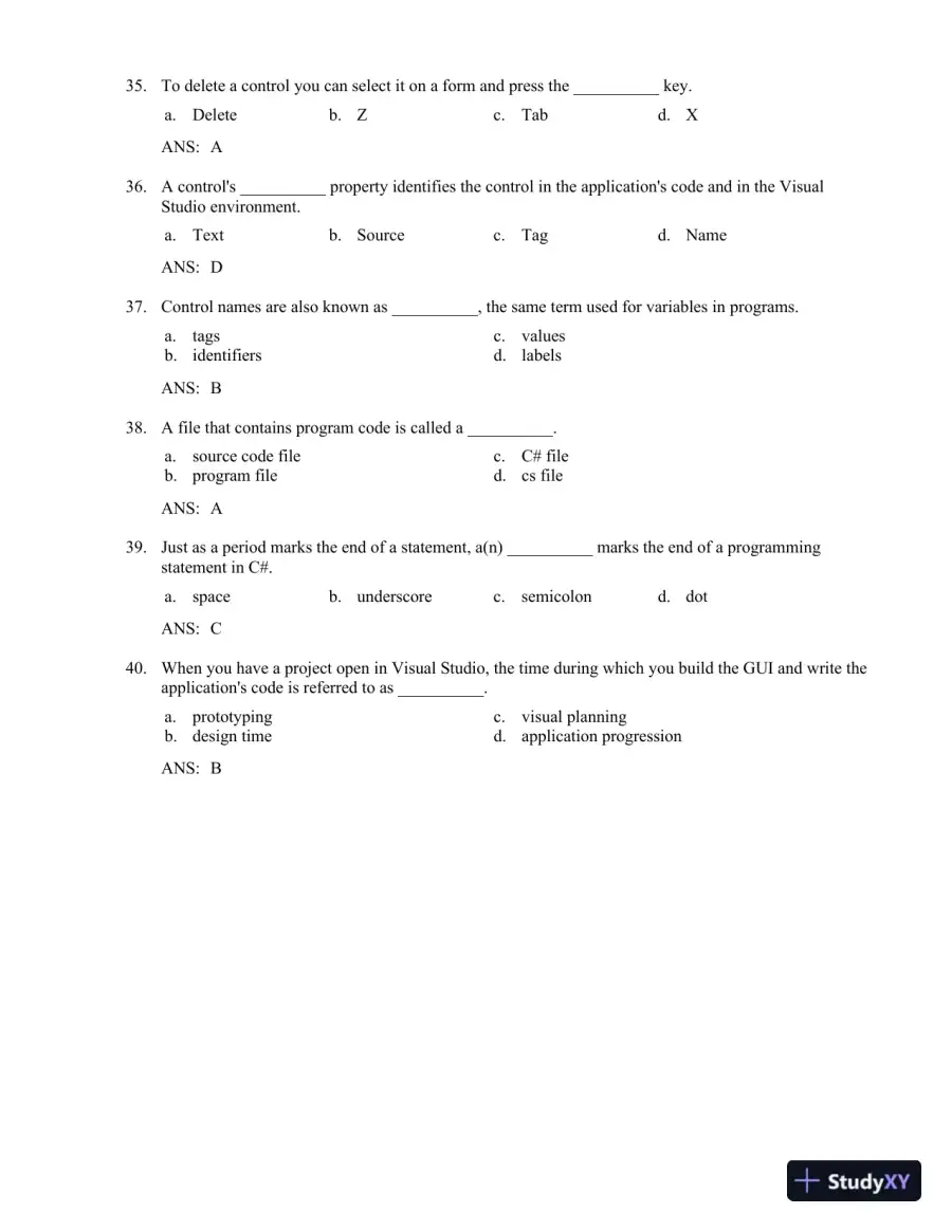 Test Bank for Starting Out With Visual C#, 5th Edition, page 15