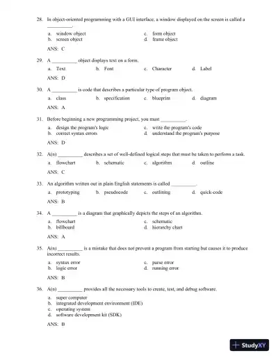 Test Bank for Starting Out With Visual C#, 5th Edition - Page 7 preview image